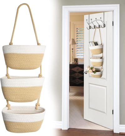 3-Traps Hangmand van Gevlochten Katoen - Ideaal voor Wandmontage, Opslag in Slaapkamer, Badkamer en Hal, Decoratieve Hangmanden voor Organisatie en Ruimtebesparing