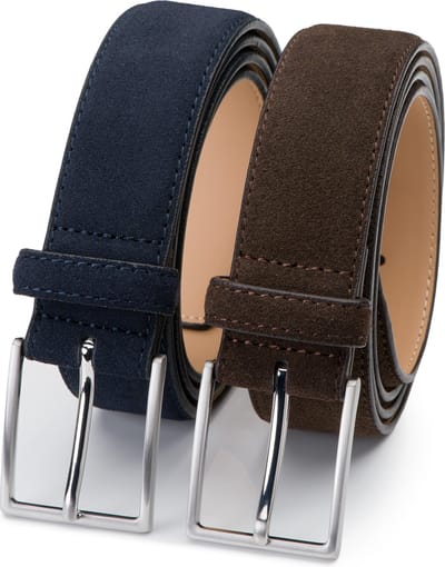 DTCH.FIT Herenriem Suède Bobby - Riem Blauw & Donkerbruin - Pantalon & Jeans Broekriem - Riemmaat 85cm - Totale lengte 100cm - 2 Stuks