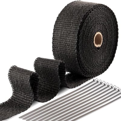 Thermische isolatietape 50 mm breed, keramisch 10 m met 7 roestvrijstalen klemmen tot 500 °C, ideaal voor hoge temperaturen en isolatieprojecten