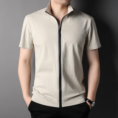 Zomerkleding T-shirt met korte mouwen Heren Recht Casual Britse Stijl Jeugd Dun Rits Vest Revers Basis Katoen T XL white