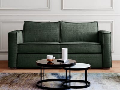 Vente-unique Express-driezitsslaapbank van spargroen ribfluweel - Bed 140 cm - Matras 14 cm LORETO