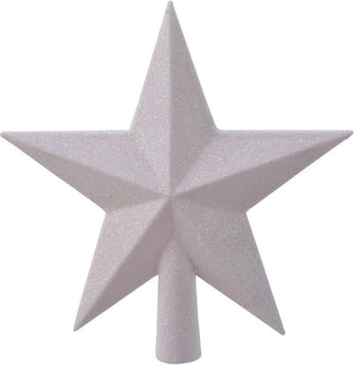Decoris kerstboom piek - ster vorm - wit parelmoer - glitter - 19 cm - kunststof - kerstpiek