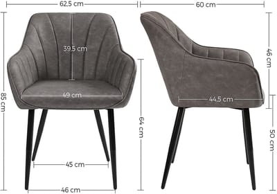 SONGMICS - Eetkamerstoelen - Eetkamerstoel met Armleuning - PU-Bekleding - Metalen Poten - Tot 110 kg Belastbaar