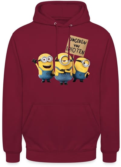 Minions Met Schild Umgeben Von Idioten Hoodie Unisex