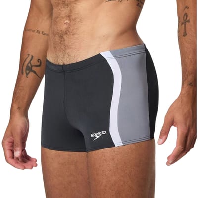 Speedo Solid Splice Aquashort Heren - Strakke Zwemshort Heren - Chloorbestendige Zwemboxer Heren - Sportzwembroek Heren met Trekkoord - Zwart/Grijs - M