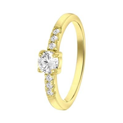Lucardi Meisjes Kinder ring met plating - Rond - Zirkonia - Cadeau - Echt Zilver - Goudkleurig