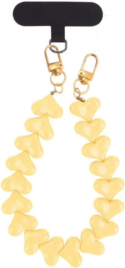 Telefoonkoord / Tashanger - Hartjes Geel | Lengte 33 cm | Acryl/Bijoux | Fashion Favorite