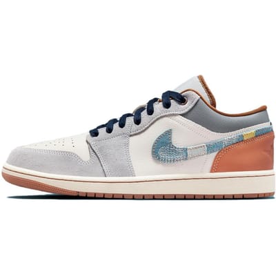 Air Jordan 1 Low SE Gerepareerd Denim Swoosh Heren Sneakers Crème Phantom Kokosmelk FZ5042-041 40.5 gray