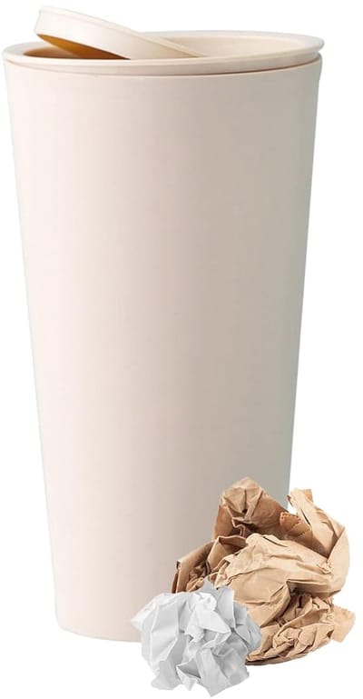 16.5 ×8cm 1 Stks Auto Vuilnisbak, Auto Prullenbak Met Deksel, Mini Plastic Stofbak, Kleine Auto Bekerhouder Prullenbak, voor Office Desktop, Auto, Van of Vrachtwagen - Geurbestendig (Beige)