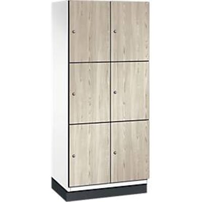 C+P Cambio lockerkast, 2 vakken, 6 vakken, met plint, B 800 x D 525 x H 1980 mm, verkeerswit / essenhout decor