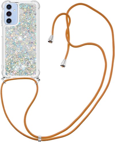 Coverup Hoesje - Geschikt voor Samsung Galaxy A15 Hoesje - Coverup Liquid Glitter Back Cover met Koord - Zilver