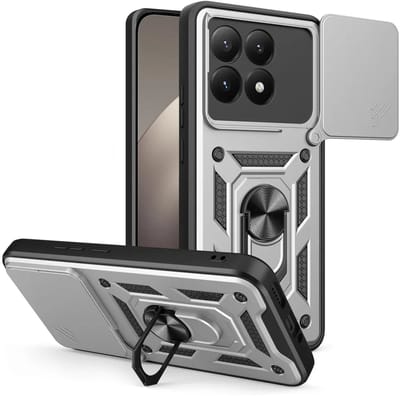 MobyDefend Hoesje - Geschikt voor Xiaomi 15T - Pantsercase Met Draaibare Ring - Zilvergrijs