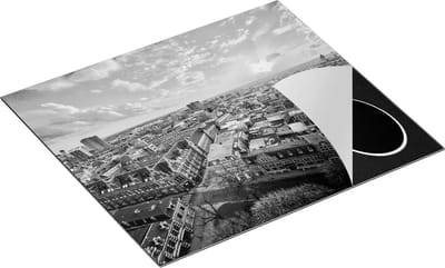 Chefcare Inductie Beschermer Groningen Stad bij Zonsondergang - Zwart Wit - 60x50 cm - Afdekplaat Inductie - Kookplaat Beschermer - Inductie Mat