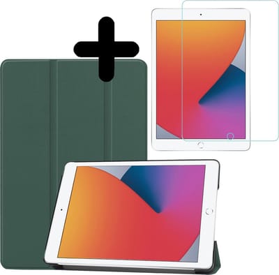 Hoesje - Geschikt voor Apple iPad 8 (2020) - 10.2 inch - 8e Generatie - Met Screenprotector - Hardcover Book Case - Trifold Bookcase Hoes - Hard Cover - Tablethoes - Donkergroen