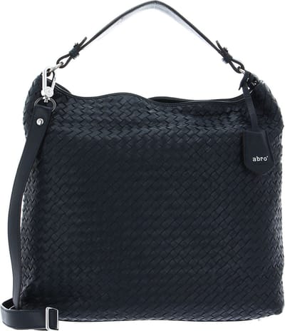 abro Leren Schoudertas Leather Piuma Weaving Hobo Bag Elvi Navy Blauw