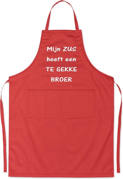 Mijncadeautje Schort - Te gekke broer - opdruk wit - mooie en exclusieve keukenschort - rood