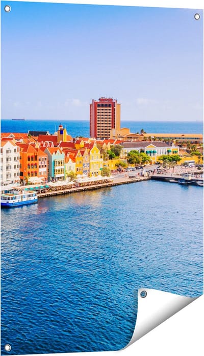 Gards Tuinposter Willemstad Centrum in Cura�ao - 60x90 cm - Tuindoek - Tuindecoratie - Wanddecoratie buiten - Tuinschilderij