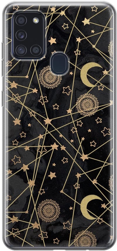 Leuke Telefoonhoesjes - Hoesje geschikt voor Samsung Galaxy A21s - Sterren, zon, maan - Soft case - TPU - Sterren - Zwart