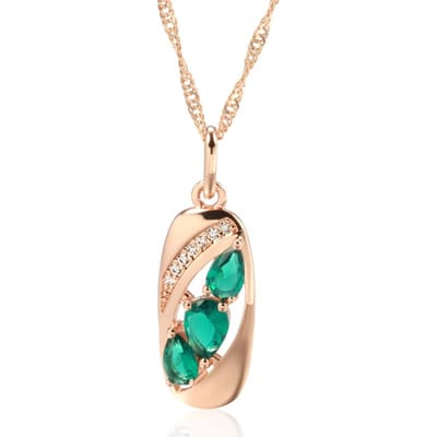 Nouveau Collier Pendentif Couleur Or Rose Pour Femmes Accessoires Zircon Naturel Vert Inhabituel Bijoux Fins Quotidiens Vintage 50cm beige