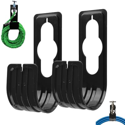 2 stuks - Uitschuifbare slanghouder - Tuinslanghouder, slanghaak - Tuinslanghouder - Zwart - Slangorganizer - Opbergruimte voor tuinslangen - Speciale tuinslanghouder - Muurbevestigbare tuinslanghouder