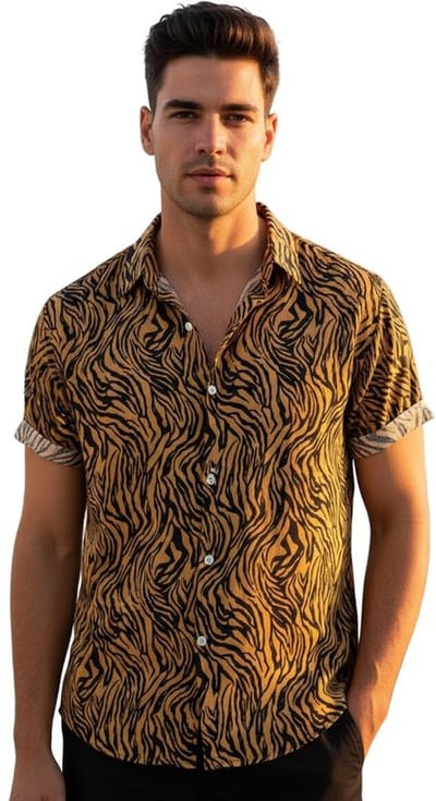 Overhemd met Tijgerprint - Blouse - Korte Mouwen - Festival - Heren