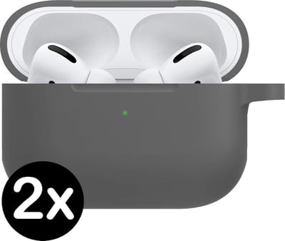 Hoesje - 2 Stuks - Geschikt voor Apple Airpods Pro - Siliconen Hoes met Clip - Silicone Case Cover - Grijs
