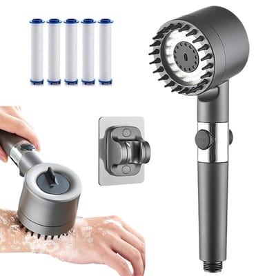 Douchekop met Hogedruk - Douchekop met Hoge Druk en Filter - 3 Sproeistanden - Ingebouwd Filter - voor 1/4-inch Interface - Grijs