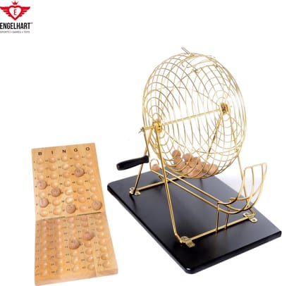 Bingomolen Compleet – Met Houten Controlebord & 75 Houten Ballen – Metalen Korf Ø 30 cm – Complete Bingo Set voor Thuis & Spelavonden – Engelhart