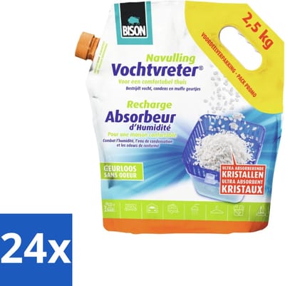 Bison - Original - Vochtvreter - Losse Kristallen - Navulzak - 2,5 KG - Geurloos - Voordeelverpakking - 24 stuks