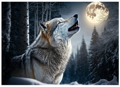 WALLARENA - Fotobehang - 150x105 cm - Wolf in het bos met de maan 's nachten voor de slaapkamer of woonkamer