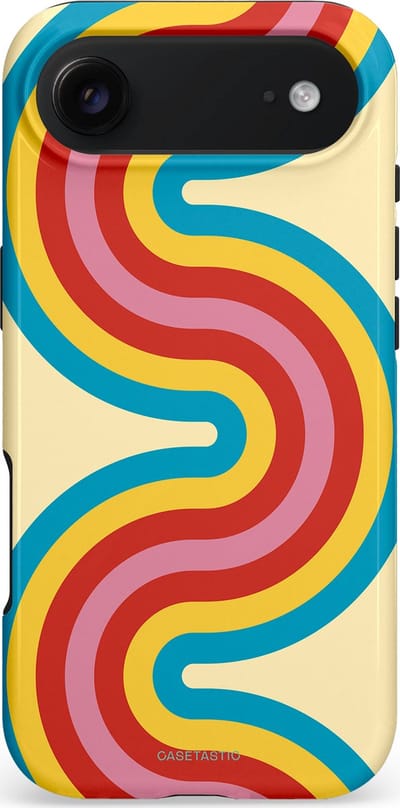 Casetastic hoesje geschikt voor Apple iPhone Air - MagSafe - Dubbellaagse bescherming - Retro kronkels - Fashion Case - Crème Lichtblauw Goud Rood