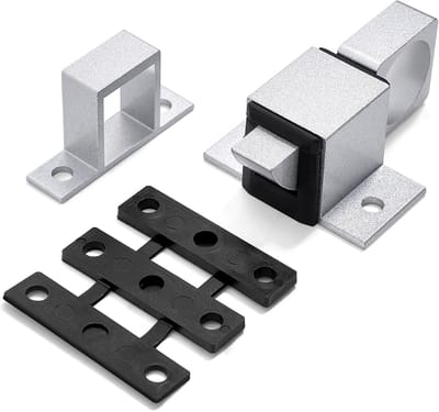 Zelfvergrendelende deurgrendel, zilverkleurig veerslot, automatische deurgrendel van aluminium met veerpen, veiligheidsslot voor ramen en kasten
