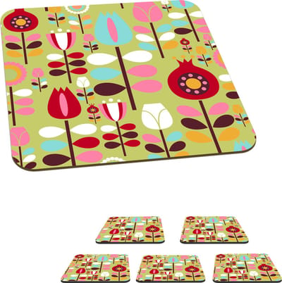 Onderzetters voor glazen - Patronen - Bloemen - Kleuren - 10x10 cm - Glasonderzetters - 6 stuks