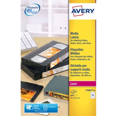 Etiket avery l7665-25 72x21.2mm voor media tape's 600 etiketten