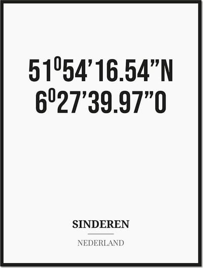 Poster/kaart SINDEREN met coördinaten