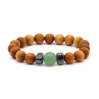 Cederhouten Sacrale Chakra Armband met Groene Aventurijn – Handgemaakt – 7 cm