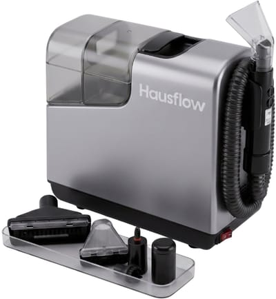 HausFlow® 4-in-1 Tapijtreiniger PRO – Stoomreiniger 100°C – 12.000 PA Zuigkracht – Voor Bank, Tapijt & Auto – Inclusief 6 Opzetstukken