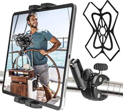 Tablethouder, metaal, robuust, boten, zeilboot, jacht, marine, iPad-houder met aluminium arm, klemhouder, fietsbuisklem voor tablets en mobiele telefoons, 4-13 inch (met