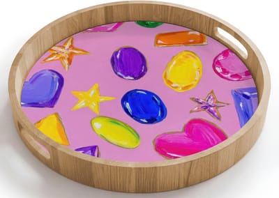 Dienblad rond 40x40 cm - Schootdienblad hout - Edelstenen - Vormen - Hartje - Kleurrijk - Borrelplank rechthoek - Plateau houten dienbladen