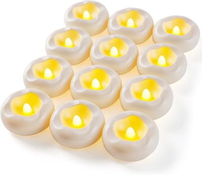 Drijvende kaarslampjes - 12 witte waterdichte LED-kaarsjes - Geschikt voor zwembaden/bruiloften/vazen/woondecoratie (5 cm * 2,5 cm) [Energie-effici毛ntieklasse A]