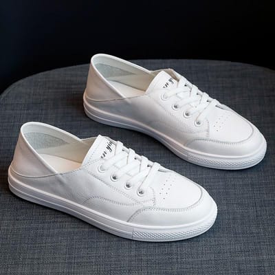 Twee-draags Leer Witte Schoenen Dames Schoenen Herfst Nieuw All-match Leer Lage Opening Student Zacht Leer Loafers 40