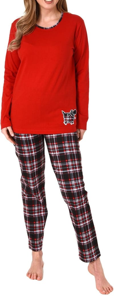 Damespyjama lang met geruite broek en leuk dierenmotief - ook in overmaten - 212 201 820