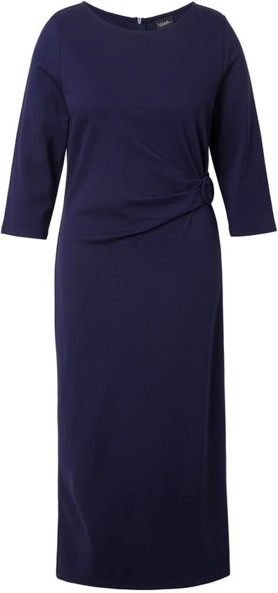 Ulla Popken - Dames - Punto midi-jurk gedrapeerd boothals 3/4-mouwen - Marine - Maat 54+