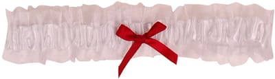Kousenband Wit met Organza & Bordeauxrood Strikje - 33cm Elastisch
