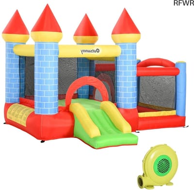 RFWR® Opblaasbaar springkasteel met glijbaan voor kinderen van 3-8 jaar – veilig, snel op te blazen en veel speelplezier