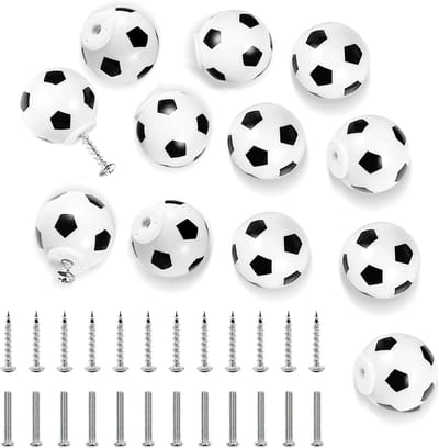Voetbal Knoppen voor Laden - 12 Stuks Sportthema Decoratieve Handgrepen voor Meubels, Kastdeuren en Keukenladen