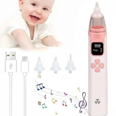 Elektrische neusaspirator voor baby's, 3 zuigniveaus, 3 siliconen mondstukken, 2-in-1 neusaspirator en stofzuiger, anti-terugstroomfunctie, inclusief een kinderliedje voor pasgeborenen (roze).