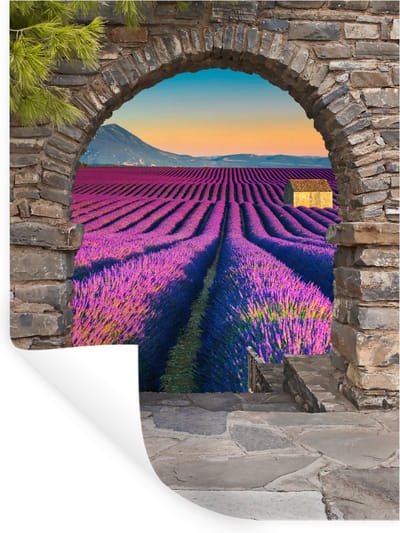 Muurstickers - Sticker Folie - Lavendel - Avond - Doorkijk - Bloemen - 30x40 cm - Plakfolie - Muurstickers Kinderkamer - Zelfklevend Behang - Zelfklevend behangpapier - Stickerfolie