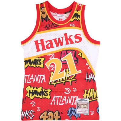 Basketbaltanktop voor heren Nba Slap Sticker Swingman Jersey Hardwood Classics No 21 Dominique Wilkins 1986-87 Atlhaw