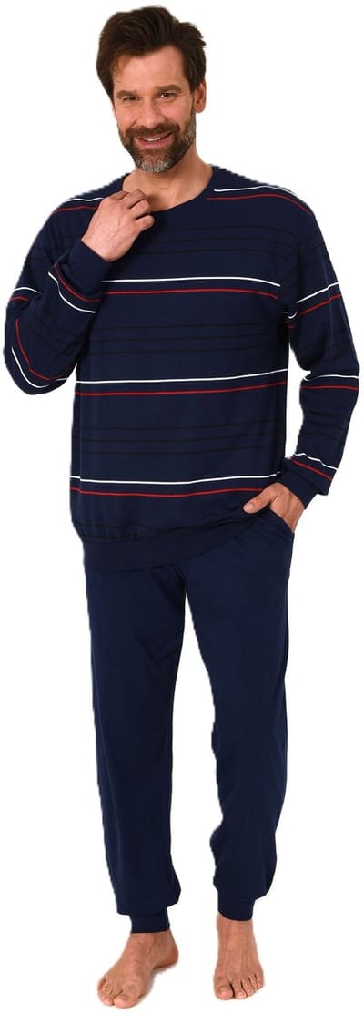 Heren pyjama met manchetten in warme snoezige interlock kwaliteit - ook in overmaten